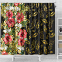Hawaii Discoverers Day Shower Curtain Tropical Hibiscus Glitter Black LT05 - Polynesian Pride
