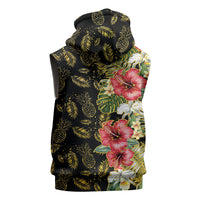 Hawaii Discoverers Day Sleeveless Hoodie Tropical Hibiscus Glitter Black LT05 - Polynesian Pride