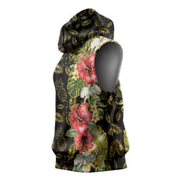 Hawaii Discoverers Day Sleeveless Hoodie Tropical Hibiscus Glitter Black LT05 - Polynesian Pride