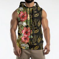 Hawaii Discoverers Day Sleeveless Zip Hoodie Tropical Hibiscus Glitter Black LT05 - Polynesian Pride