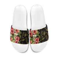 Hawaii Discoverers Day Slide Sandals Tropical Hibiscus Glitter Black LT05 Black - Polynesian Pride