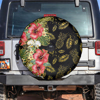 Hawaii Discoverers Day Spare Tire Cover Tropical Hibiscus Glitter Black LT05 Black - Polynesian Pride
