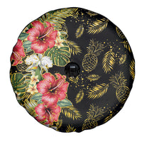 Hawaii Discoverers Day Spare Tire Cover Tropical Hibiscus Glitter Black LT05 - Polynesian Pride