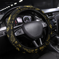 Hawaii Discoverers Day Steering Wheel Cover Tropical Hibiscus Glitter Black LT05 Universal Fit Black - Polynesian Pride