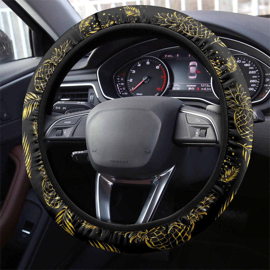 Hawaii Discoverers Day Steering Wheel Cover Tropical Hibiscus Glitter Black LT05 - Polynesian Pride