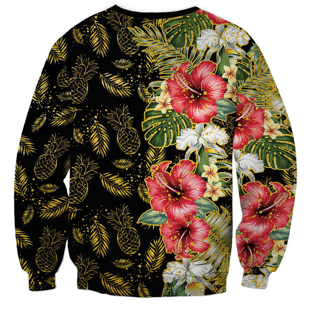 Hawaii Discoverers Day Sweatshirt Tropical Hibiscus Glitter Black LT05 - Polynesian Pride