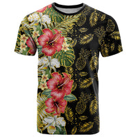 Hawaii Discoverers Day T Shirt Tropical Hibiscus Glitter Black LT05 Black - Polynesian Pride