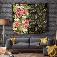 Hawaii Discoverers Day Tapestry Tropical Hibiscus Glitter Black LT05 Black - Polynesian Pride