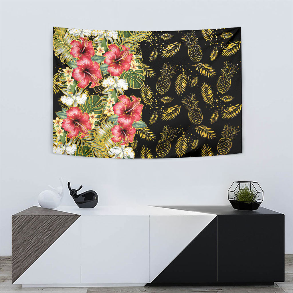 Hawaii Discoverers Day Tapestry Tropical Hibiscus Glitter Black LT05 - Polynesian Pride