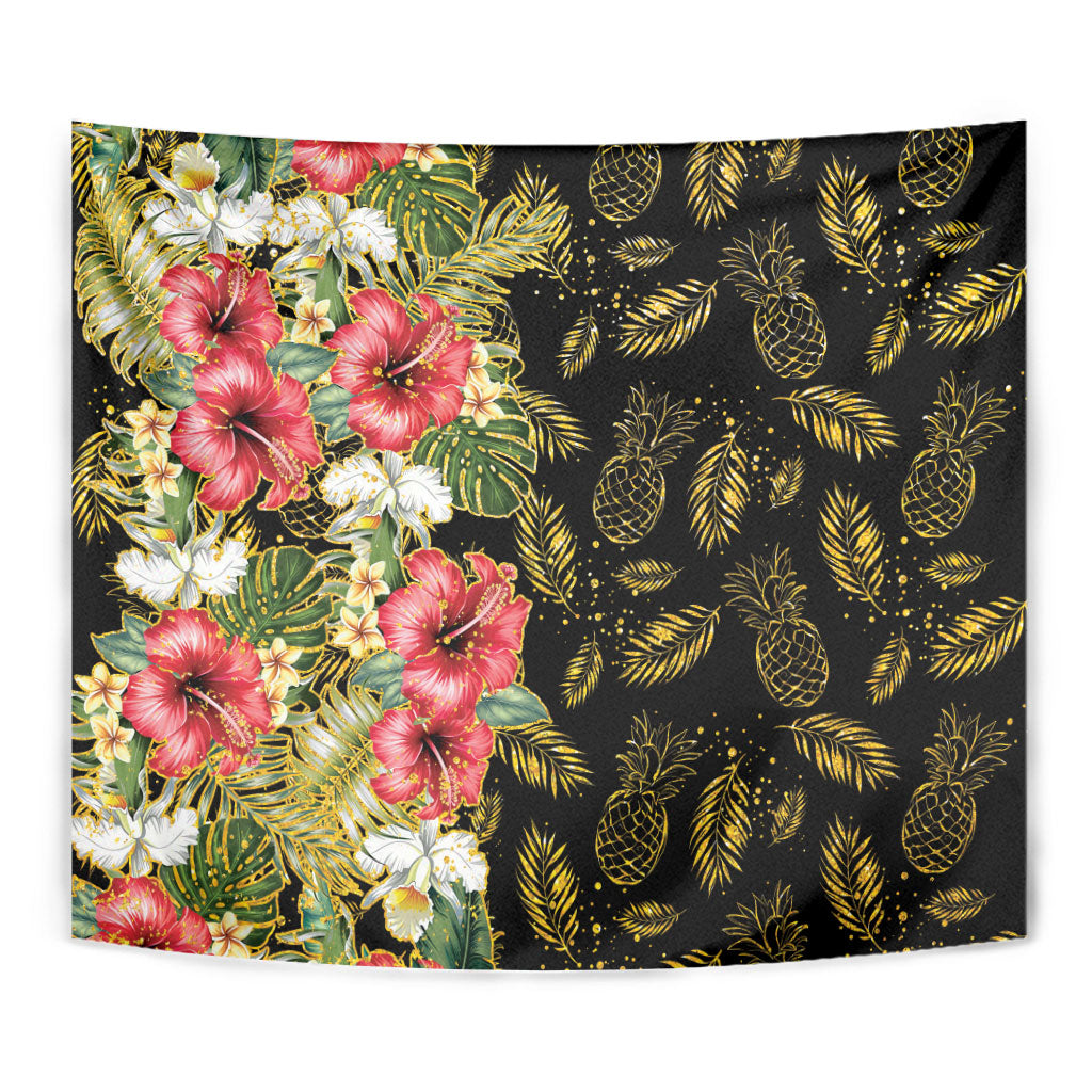 Hawaii Discoverers Day Tapestry Tropical Hibiscus Glitter Black LT05 - Polynesian Pride