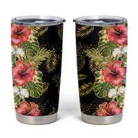 Hawaii Discoverers Day Tumbler Cup Tropical Hibiscus Glitter Black LT05 Black - Polynesian Pride