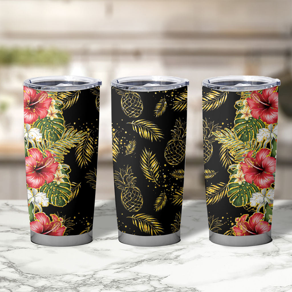 Hawaii Discoverers Day Tumbler Cup Tropical Hibiscus Glitter Black LT05 - Polynesian Pride
