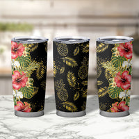 Hawaii Discoverers Day Tumbler Cup Tropical Hibiscus Glitter Black LT05 - Polynesian Pride