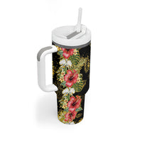 Hawaii Discoverers Day Tumbler With Handle Tropical Hibiscus Glitter Black LT05 - Polynesian Pride