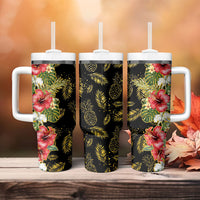 Hawaii Discoverers Day Tumbler With Handle Tropical Hibiscus Glitter Black LT05 - Polynesian Pride