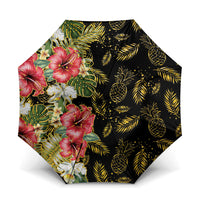 Hawaii Discoverers Day Umbrella Tropical Hibiscus Glitter Black LT05 One Size Folded 11.42 inch Opened Diameter 37.4 inch Black - Polynesian Pride