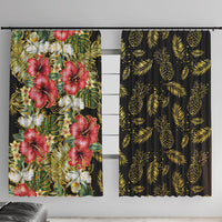 Hawaii Discoverers Day Window Curtain Tropical Hibiscus Glitter Black LT05 With Hooks Black - Polynesian Pride