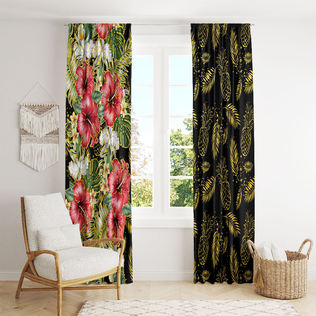 Hawaii Discoverers Day Window Curtain Tropical Hibiscus Glitter Black LT05 - Polynesian Pride