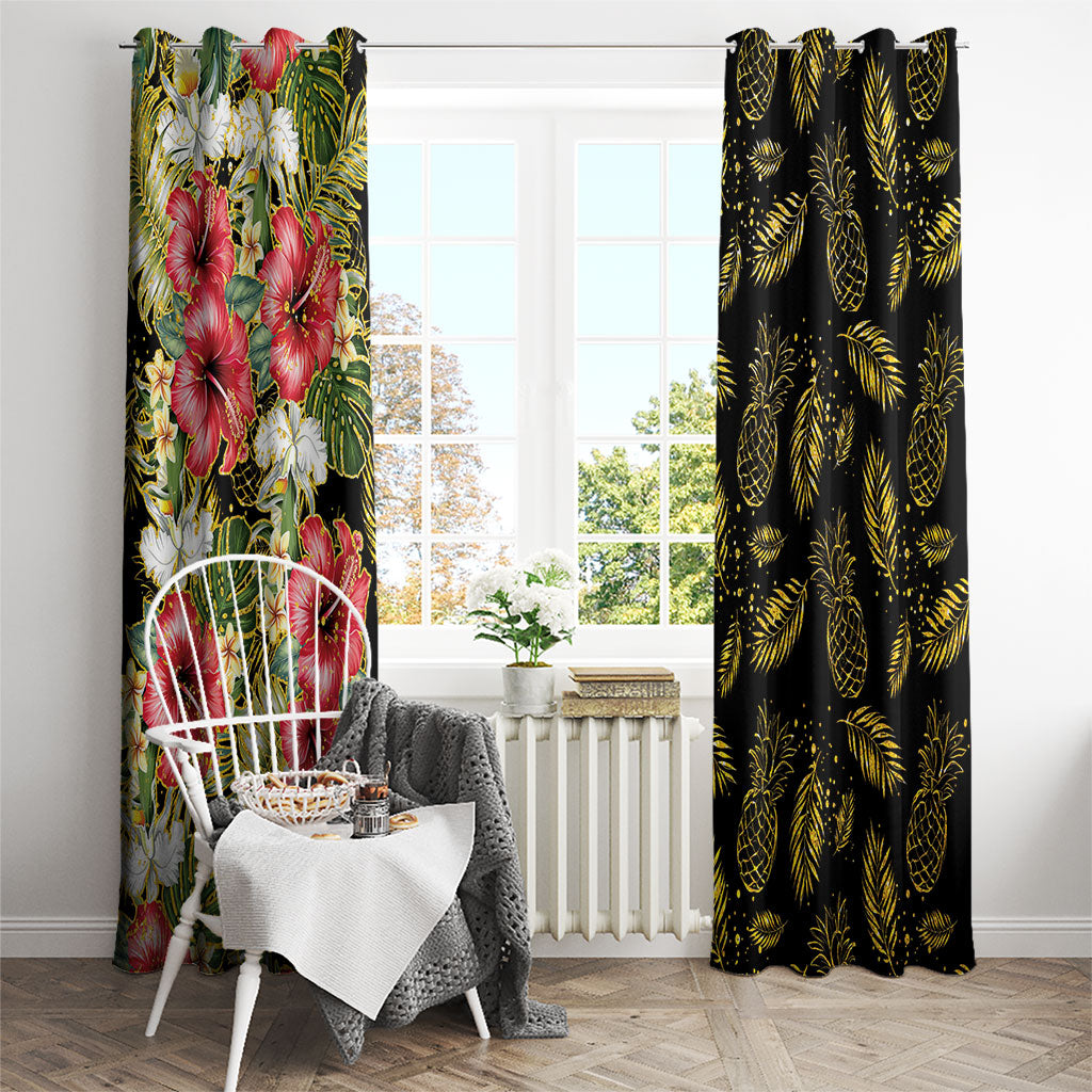 Hawaii Discoverers Day Window Curtain Tropical Hibiscus Glitter Black LT05 - Polynesian Pride