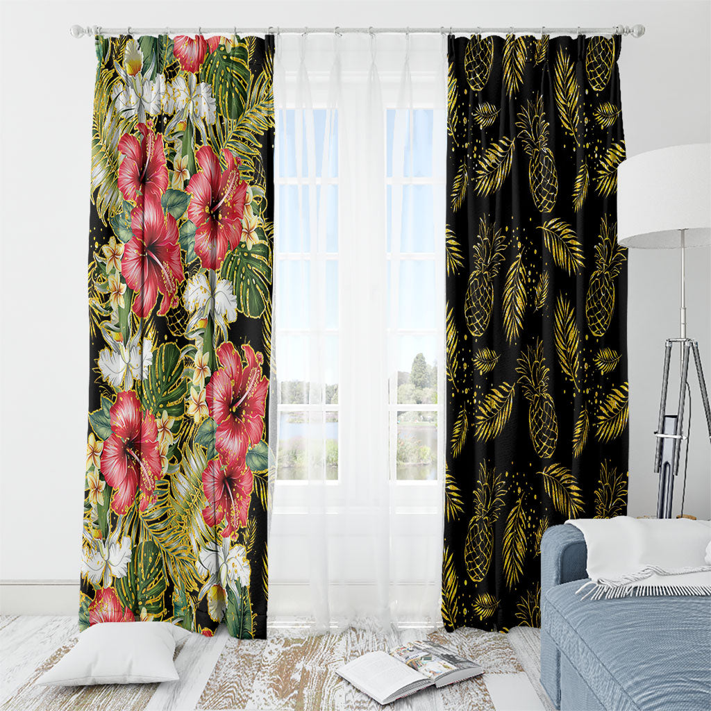 Hawaii Discoverers Day Window Curtain Tropical Hibiscus Glitter Black LT05 - Polynesian Pride