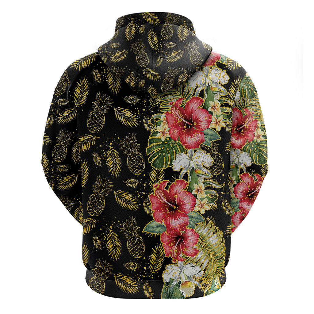 Hawaii Discoverers Day Zip Hoodie Tropical Hibiscus Glitter Black LT05 - Polynesian Pride