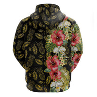 Hawaii Discoverers Day Zip Hoodie Tropical Hibiscus Glitter Black LT05 - Polynesian Pride