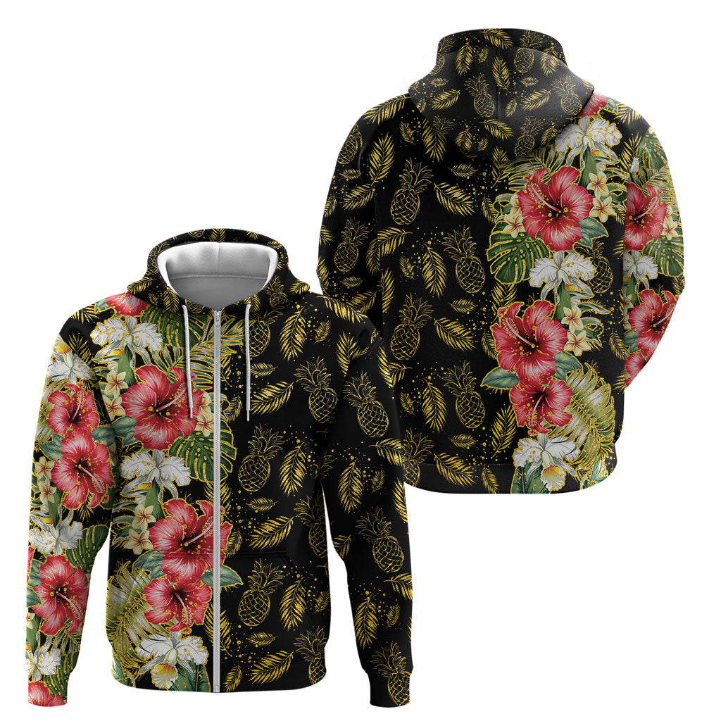 Hawaii Discoverers Day Zip Hoodie Tropical Hibiscus Glitter Black LT05 - Polynesian Pride
