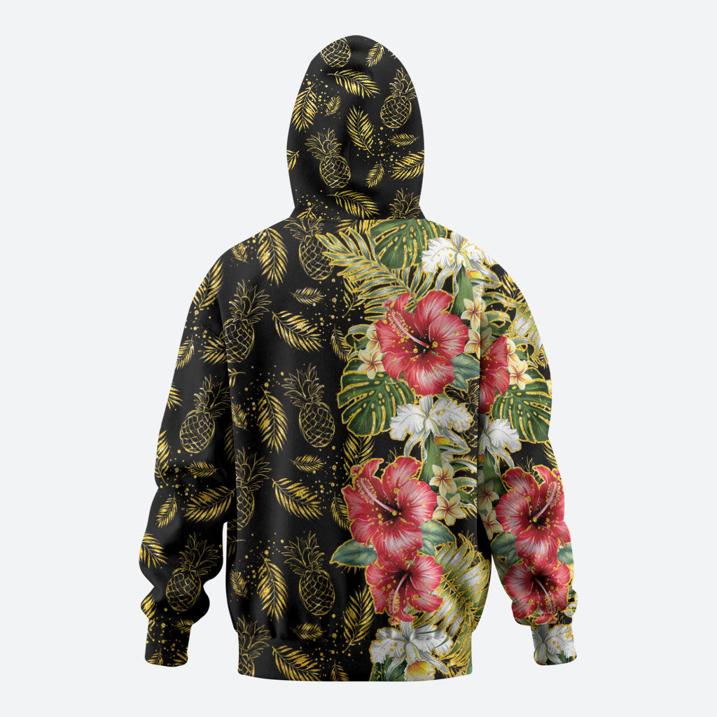 Hawaii Discoverers Day Zip Hoodie Tropical Hibiscus Glitter Black LT05 - Polynesian Pride