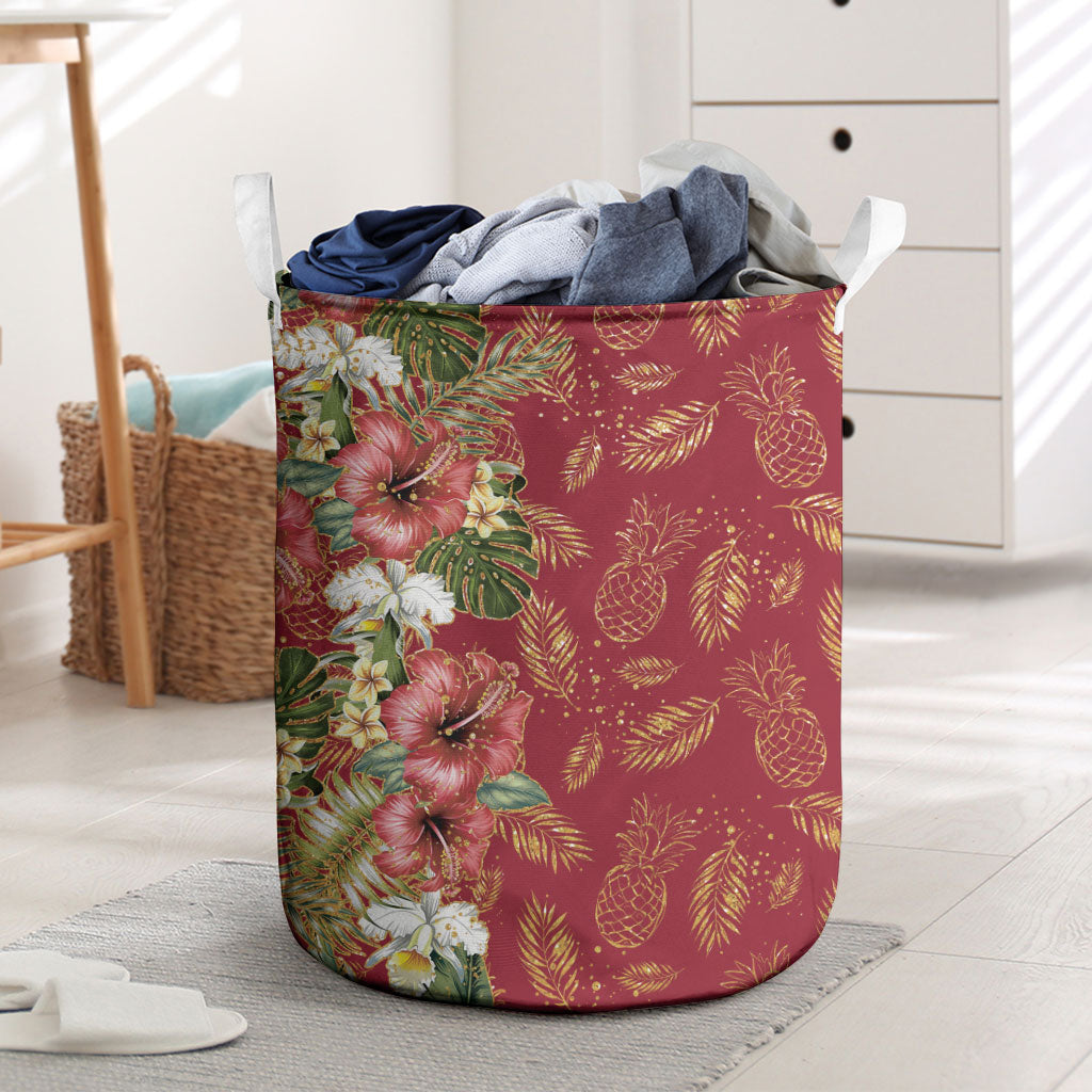 Hawaii Discoverers Day Laundry Basket Tropical Hibiscus Glitter Crimson LT05 Crimson - Polynesian Pride
