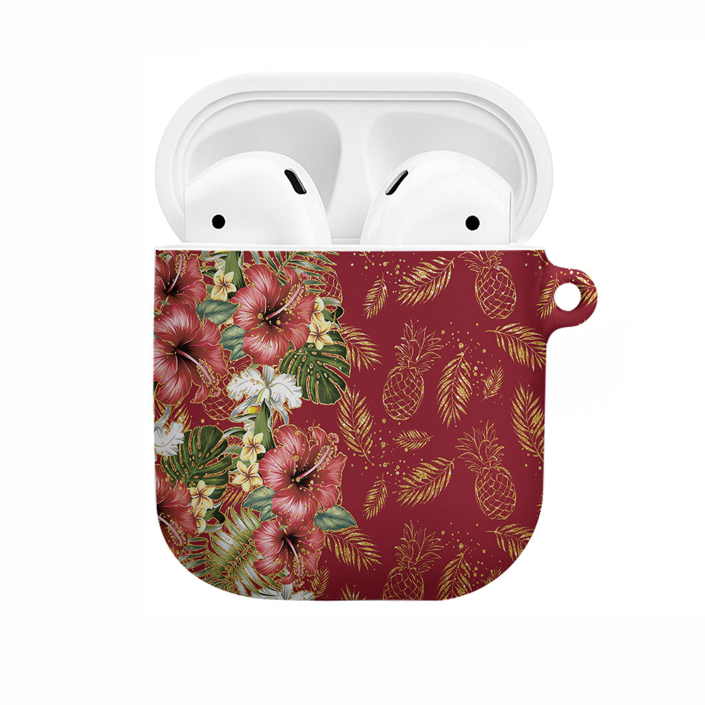 Hawaii Discoverers Day AirPods Case Tropical Hibiscus Glitter Crimson LT05 Crimson - Polynesian Pride