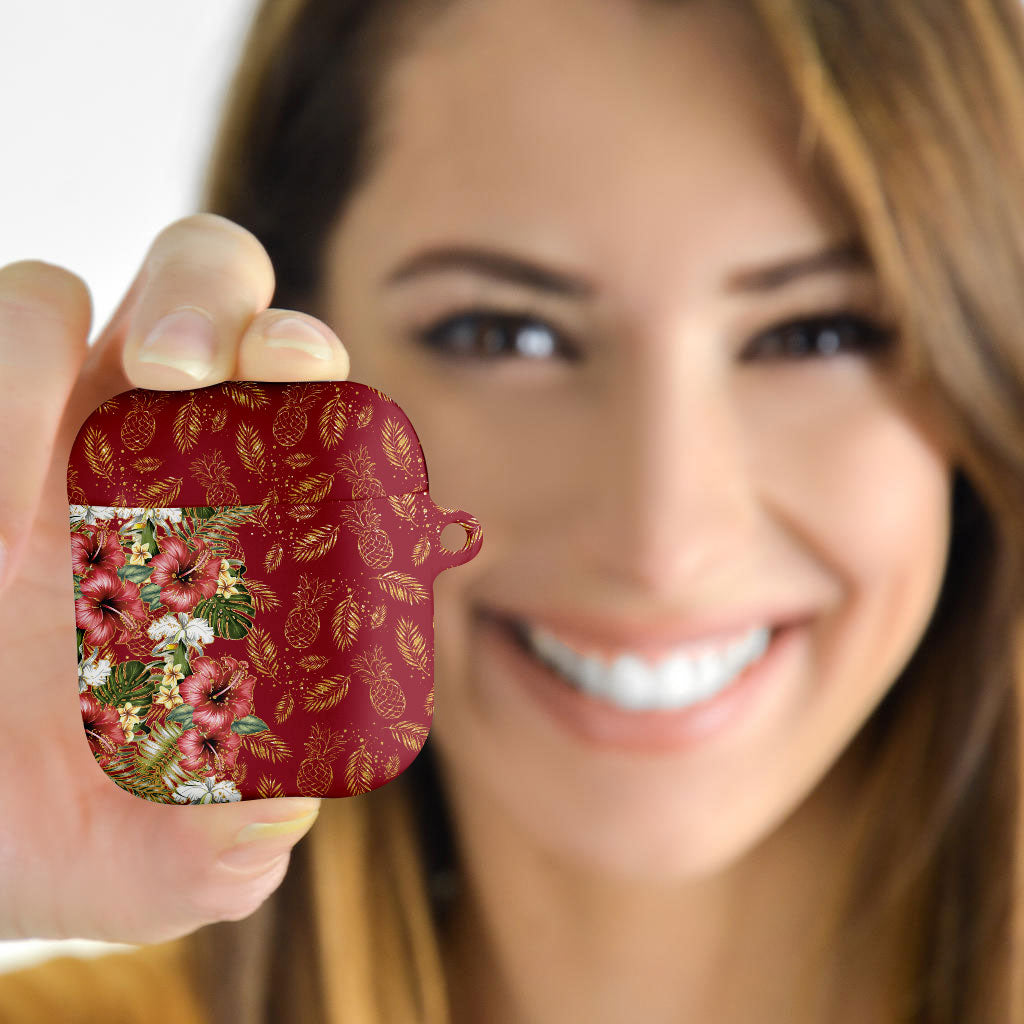 Hawaii Discoverers Day AirPods Case Tropical Hibiscus Glitter Crimson LT05 - Polynesian Pride