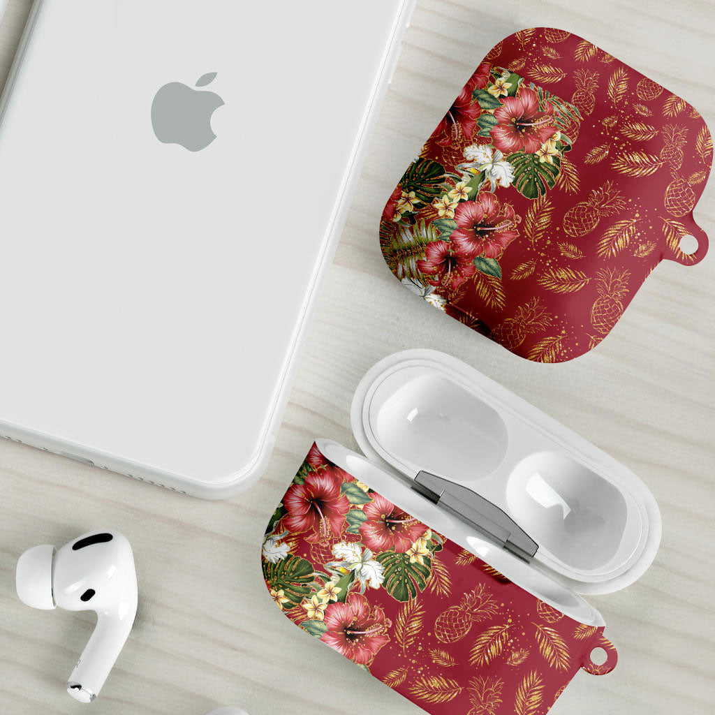 Hawaii Discoverers Day AirPods Case Tropical Hibiscus Glitter Crimson LT05 - Polynesian Pride