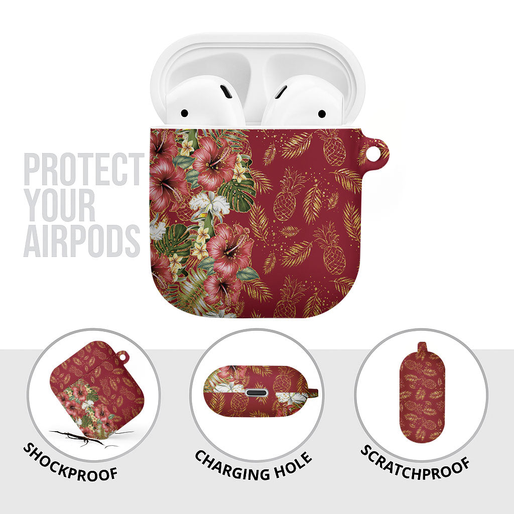 Hawaii Discoverers Day AirPods Case Tropical Hibiscus Glitter Crimson LT05 - Polynesian Pride