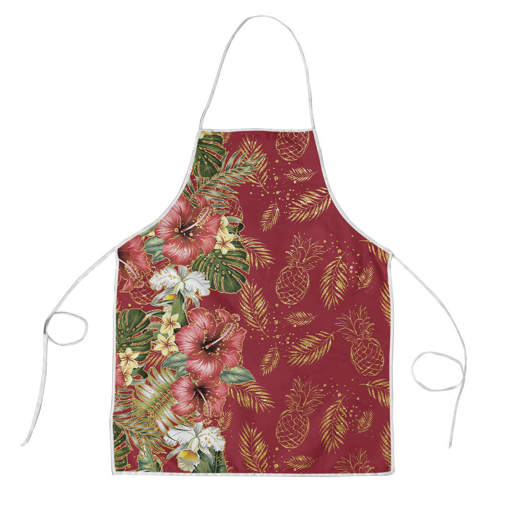 Hawaii Discoverers Day Apron Tropical Hibiscus Glitter Crimson