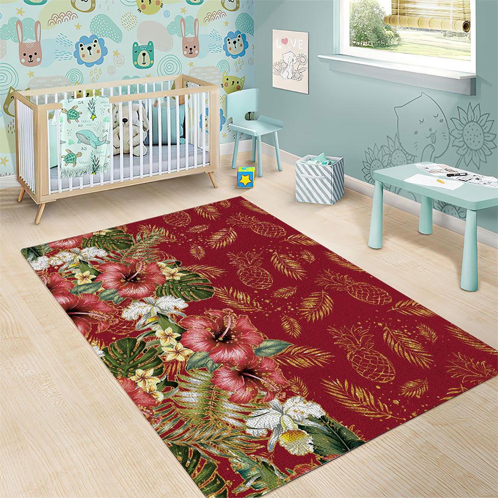 Hawaii Discoverers Day Area Rug Tropical Hibiscus Glitter Crimson LT05 - Polynesian Pride