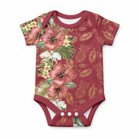 Hawaii Discoverers Day Baby Onesie Tropical Hibiscus Glitter Crimson LT05 Crimson - Polynesian Pride