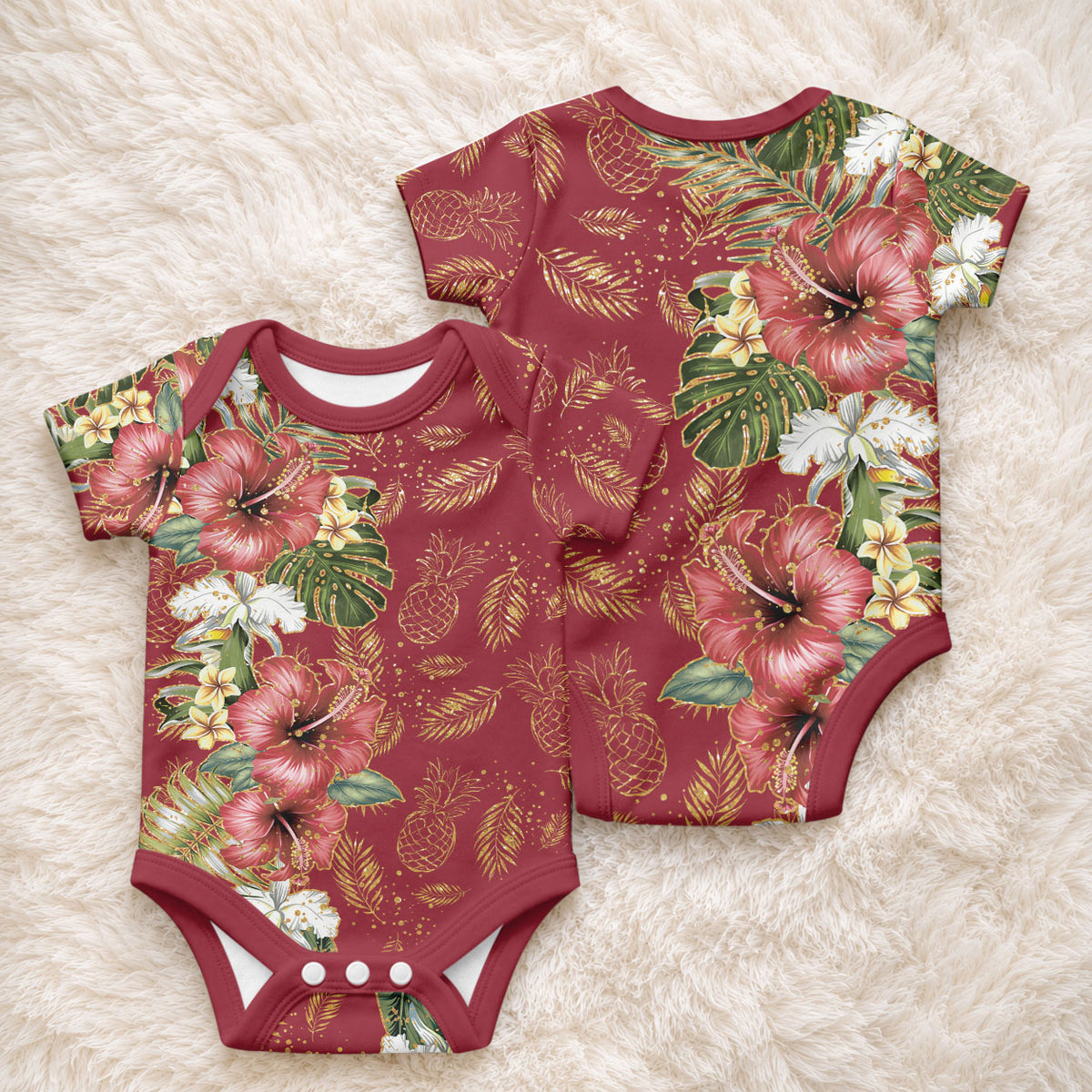 Hawaii Discoverers Day Baby Onesie Tropical Hibiscus Glitter Crimson LT05 - Polynesian Pride