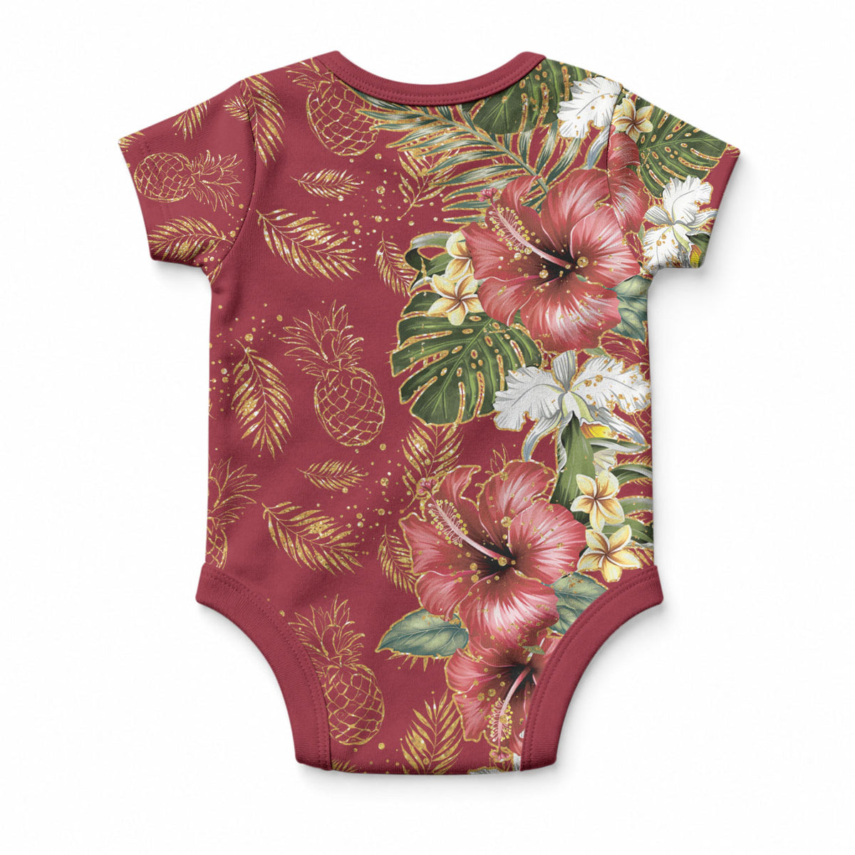 Hawaii Discoverers Day Baby Onesie Tropical Hibiscus Glitter Crimson LT05 - Polynesian Pride