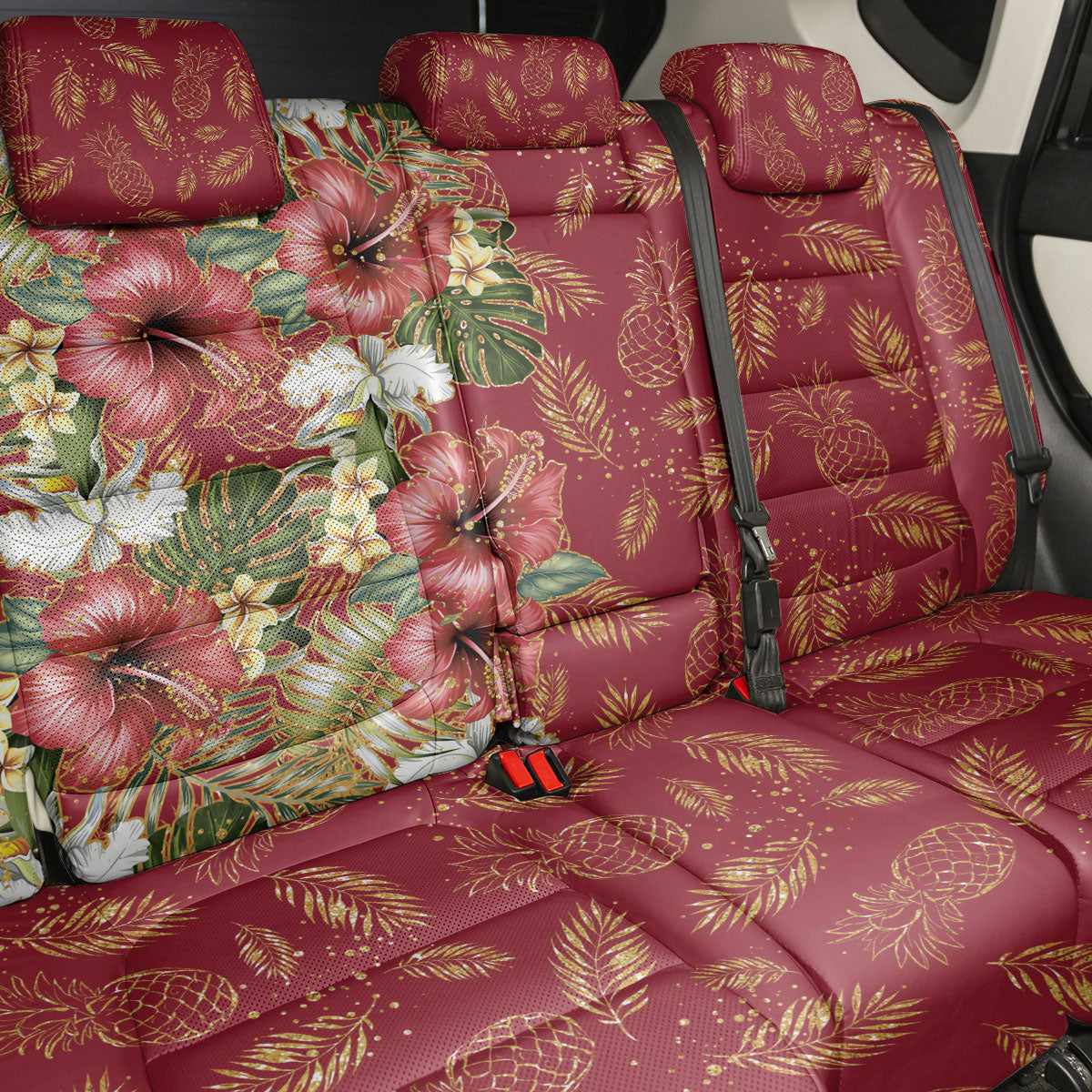 Hawaii Discoverers Day Back Car Seat Cover Tropical Hibiscus Glitter Crimson LT05 - Polynesian Pride