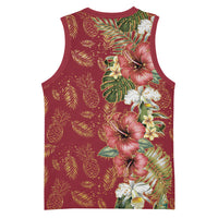 Hawaii Discoverers Day Basketball Jersey Tropical Hibiscus Glitter Crimson LT05 - Polynesian Pride