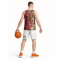Hawaii Discoverers Day Basketball Jersey Tropical Hibiscus Glitter Crimson LT05 - Polynesian Pride