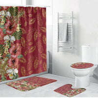 Hawaii Discoverers Day Bathroom Set Tropical Hibiscus Glitter Crimson LT05 Bathroom Set (4 pcs) Crimson - Polynesian Pride