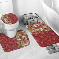 Hawaii Discoverers Day Bathroom Set Tropical Hibiscus Glitter Crimson LT05 Mat Set Only (3 pcs) One Size Crimson - Polynesian Pride