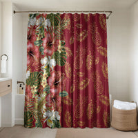 Hawaii Discoverers Day Bathroom Set Tropical Hibiscus Glitter Crimson LT05 Shower Curtain Only Crimson - Polynesian Pride