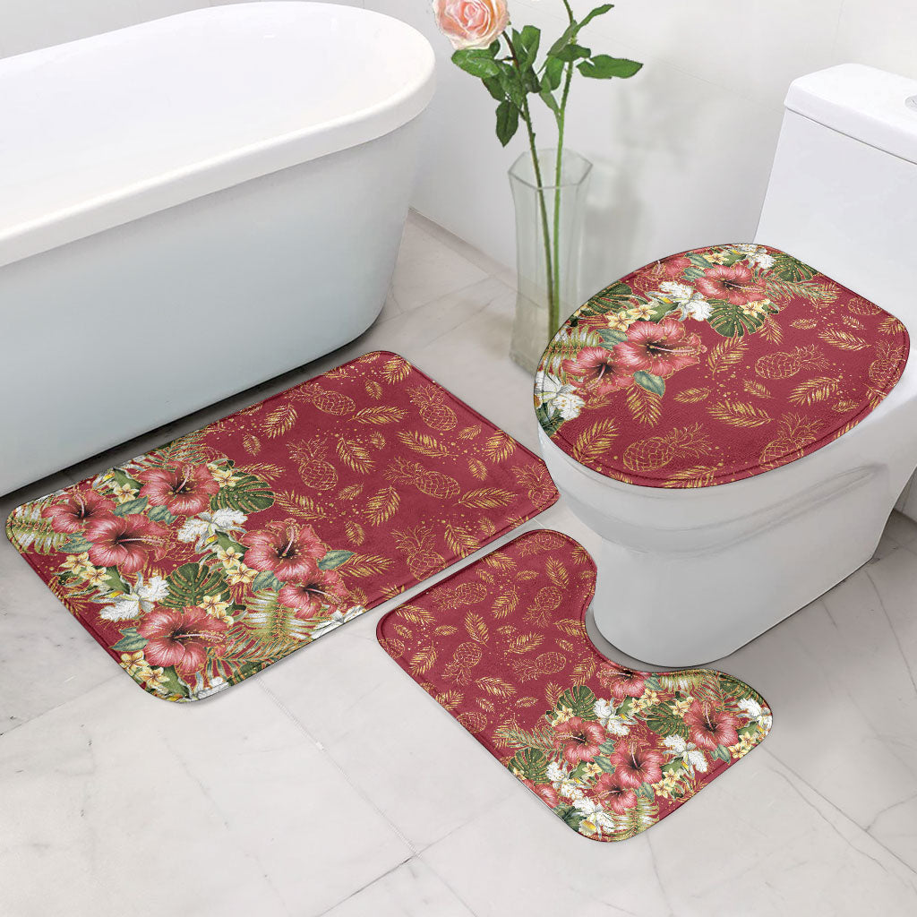Hawaii Discoverers Day Bathroom Set Tropical Hibiscus Glitter Crimson LT05 - Polynesian Pride