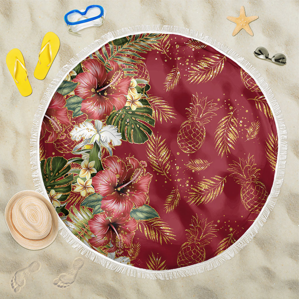 Hawaii Discoverers Day Beach Blanket Tropical Hibiscus Glitter Crimson LT05 One Size 150cm Crimson - Polynesian Pride