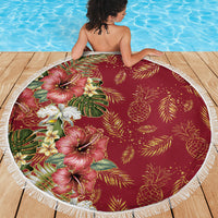 Hawaii Discoverers Day Beach Blanket Tropical Hibiscus Glitter Crimson LT05 - Polynesian Pride