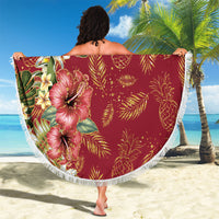 Hawaii Discoverers Day Beach Blanket Tropical Hibiscus Glitter Crimson LT05 - Polynesian Pride