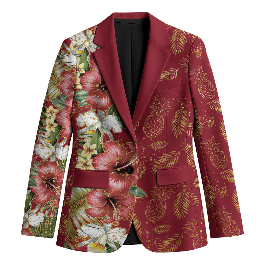 Hawaii Discoverers Day Blazer Tropical Hibiscus Glitter Crimson LT05 Unisex Crimson - Polynesian Pride