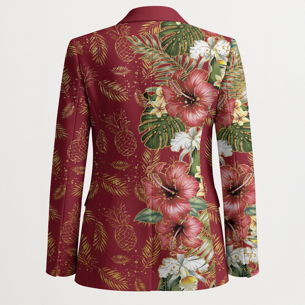 Hawaii Discoverers Day Blazer Tropical Hibiscus Glitter Crimson LT05 - Polynesian Pride